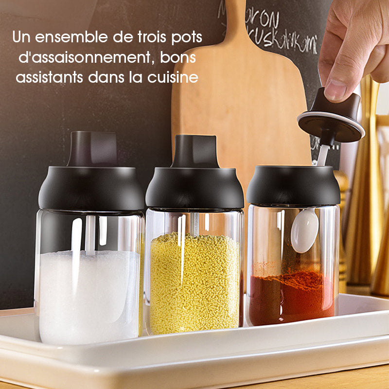 Pot à Condiments en Verre avec Cuillère - ciaovie