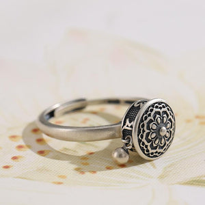 Bague de Moulin à Prières Tibétain Bouddhiste OM Anneau de Fleur de Lotus Mantra