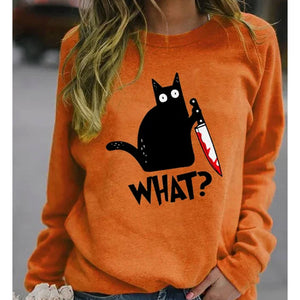 Sweat Chat Noir à Imprimé Amusant d'Halloween