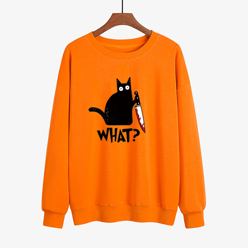 Sweat Chat Noir à Imprimé Amusant d'Halloween