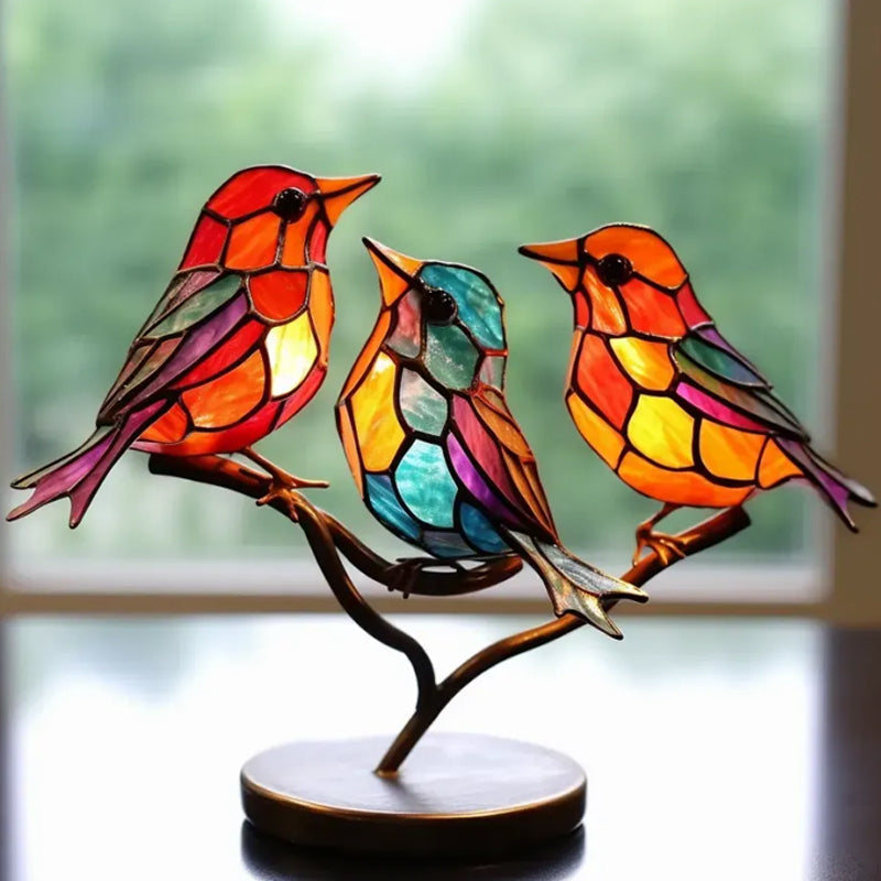 Ornements en Verre Teinté Oiseaux sur Branches