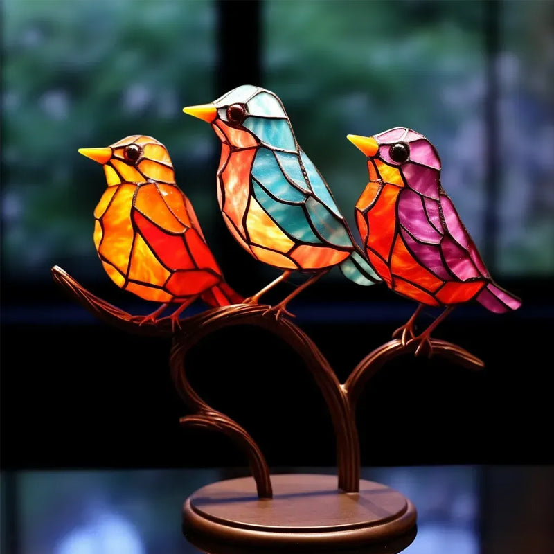 Ornements en Verre Teinté Oiseaux sur Branches