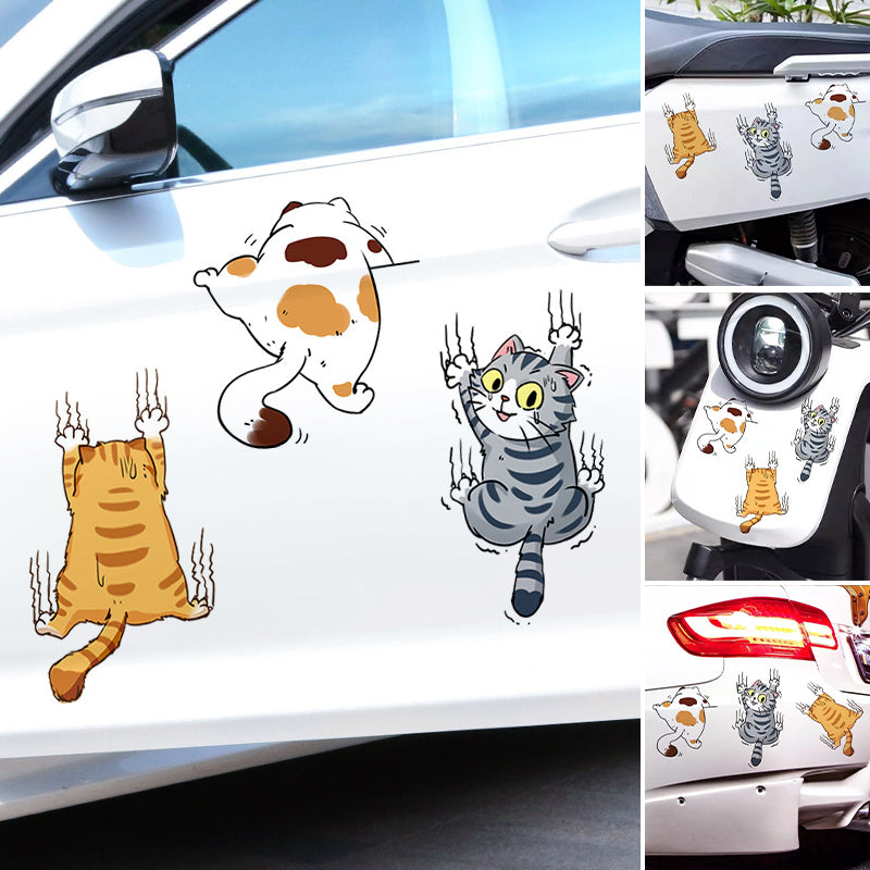 Autocollants de voiture de décalcomanie de dessin animé de chat mignon, 3 pcs