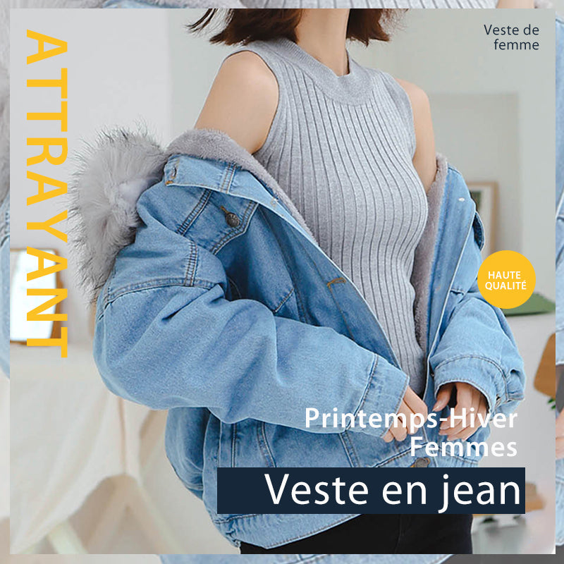 Veste en jean d'hiver pour femmes - ciaovie