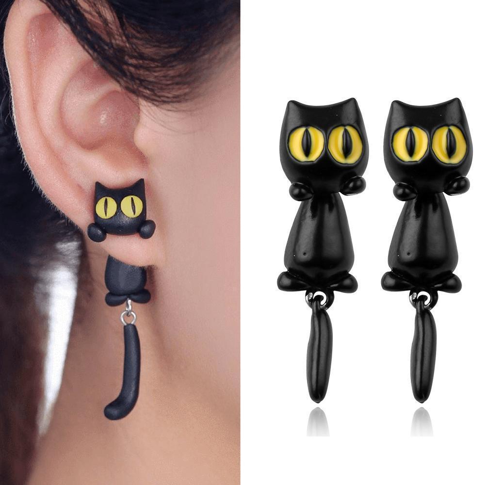 Boucles d'Oreilles Uniques Chat Yeux Jaunes