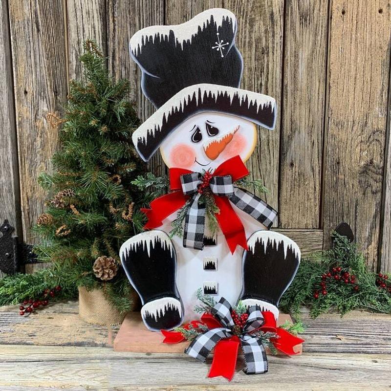 Artisanat de Décoration de Bonhomme de Neige en Bois de Noël