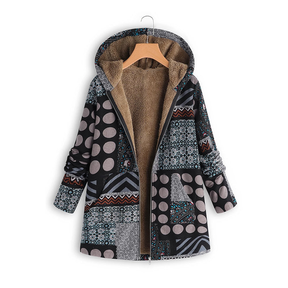 Ciaovie™ Manteau Vintage à Capuche Imprimée Dot Hiver Chaud - ciaovie