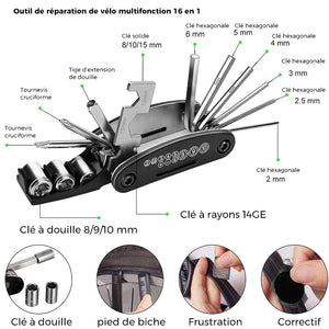 Kit d'outils de vélo multifonctions 16 en 1