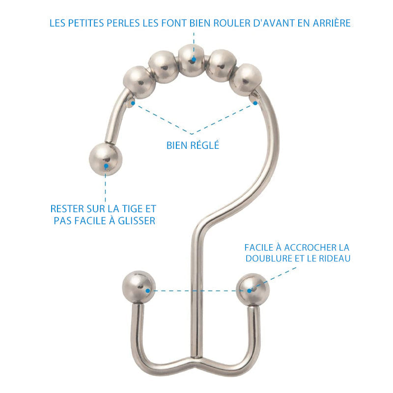 Crochet de Rideau de Douche en Acier Inoxydable (12 pièces)