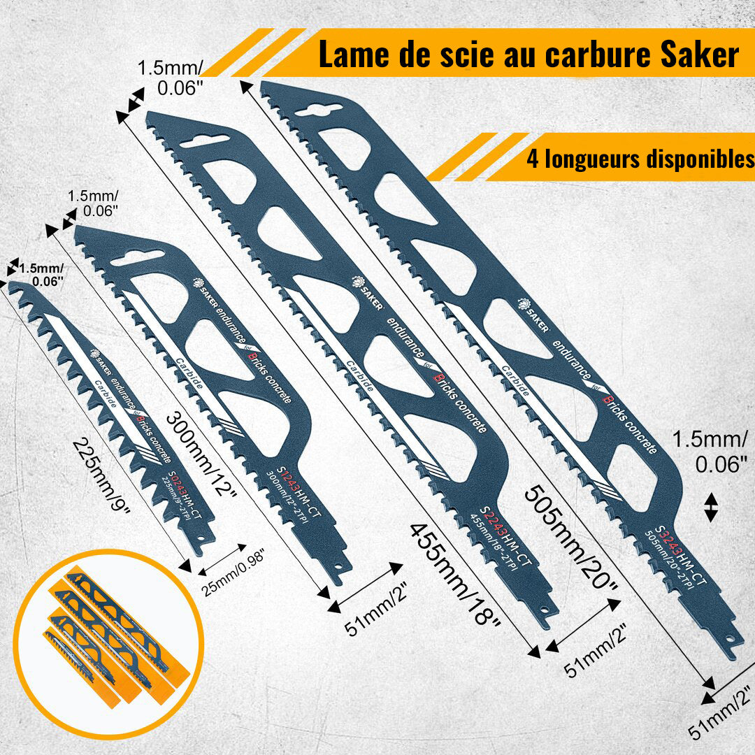 Saker Lame de Scie Alternative pour Couper le Bois, le Béton Poreux, la Brique