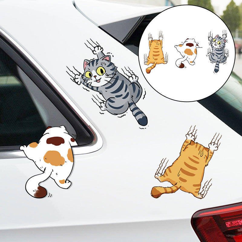 Autocollants de voiture de décalcomanie de dessin animé de chat mignon, 3 pcs