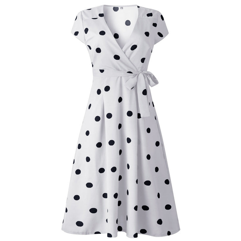 Robe Portefeuille Col V à Imprimé Pois - ciaovie