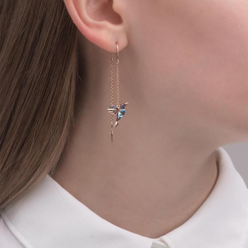 Boucles d'Oreilles Élégantes en Strass Colibri pour Femmes