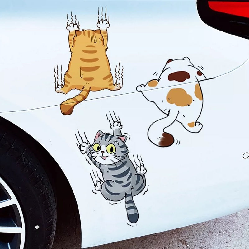 Autocollants de voiture de décalcomanie de dessin animé de chat mignon, 3 pcs