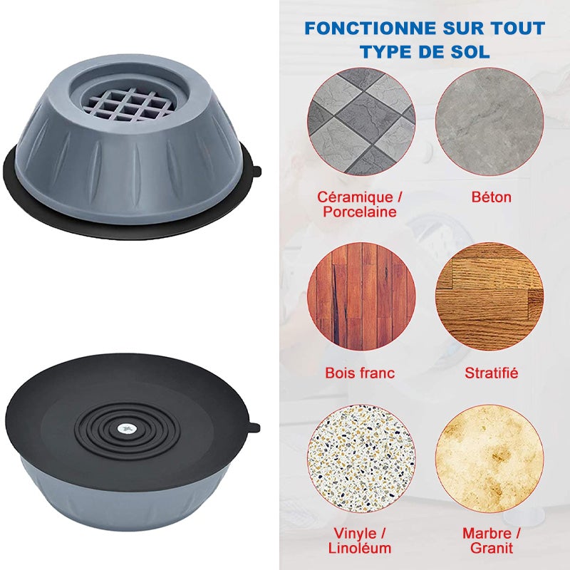 Support de machine à laver anti-vibration (4 pièces)