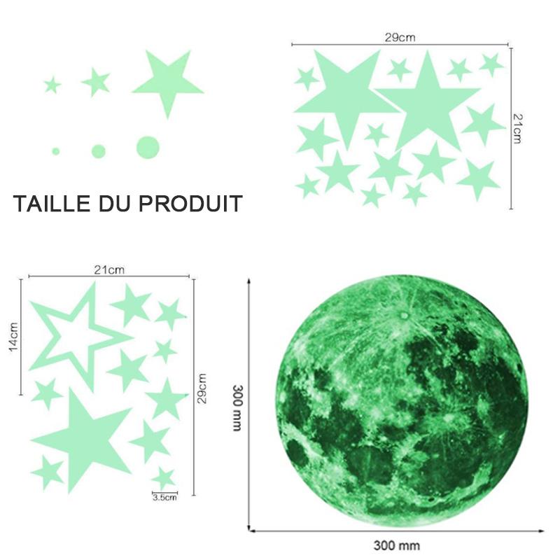 Autocollant Mural Fluorescent Créatif - Lune / étoiles / points ronds