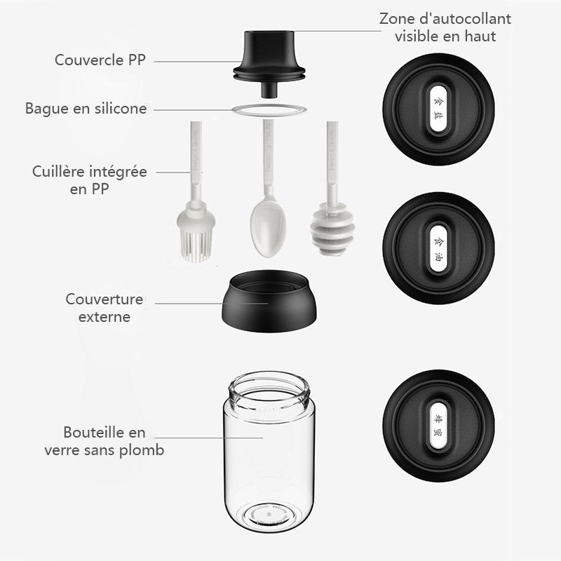 Pot à Condiments en Verre avec Cuillère - ciaovie