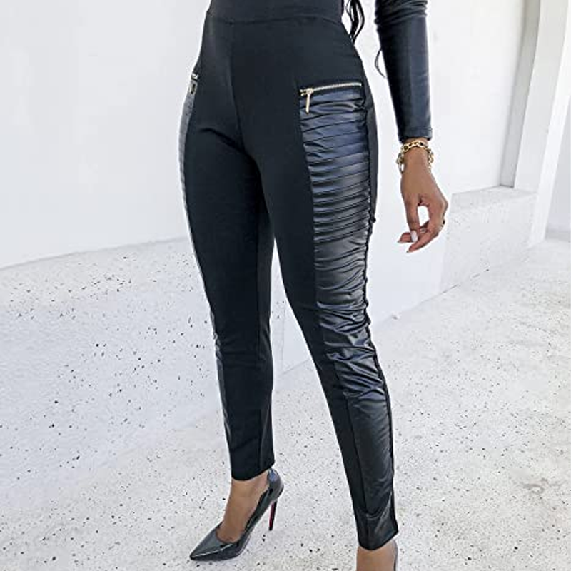 Pantalon En Cuir Skinny Taille Haute Pour Femme