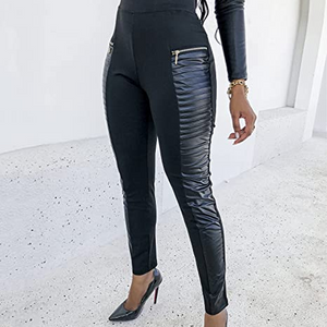 Pantalon En Cuir Skinny Taille Haute Pour Femme