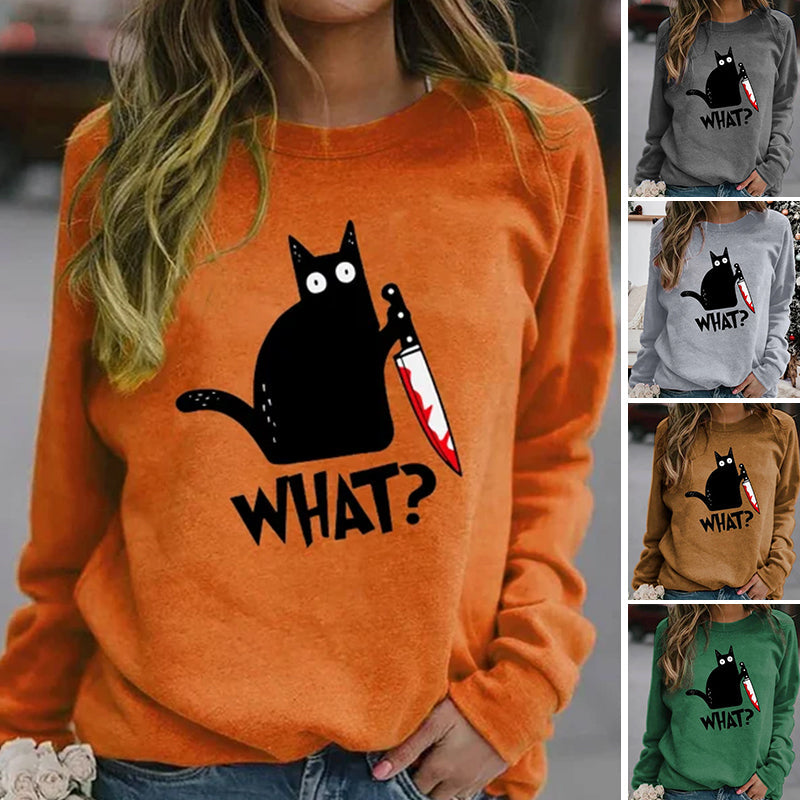 Sweat Chat Noir à Imprimé Amusant d'Halloween