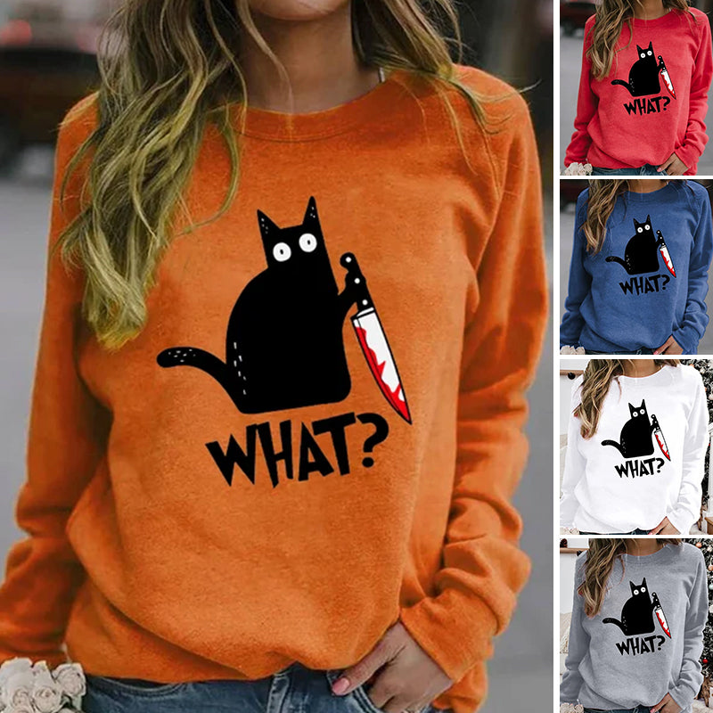 Sweat Chat Noir à Imprimé Amusant d'Halloween